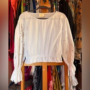 Maeve Anthropologie White Embroidered Women's Top
